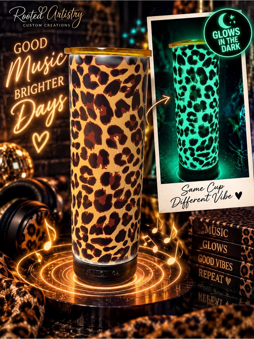 🎶 Wild Side After Dark™ | Glow & Go™ 20 oz Bluetooth Speaker Tumbler 🐆✨